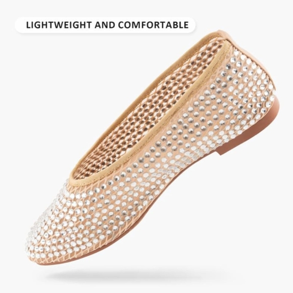 NWT WIRALOMI Rhinestone Mesh Nude Ballet Flats, Size 8 - Picture 5 of 7